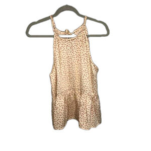 Francesca's Women's Cream and Red Polka Dot Top Size Medium